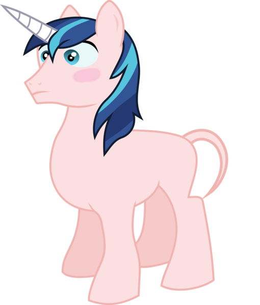 Size: 5338x6278 | Tagged: safe, artist:frownfactory, derpibooru import, edit, editor:slayerbvc, vector edit, shining armor, unicorn, absurd resolution, bald, blushing, furless, furless edit, male, nude edit, nudity, shaved, shaved tail, simple background, solo, stallion, transparent background, vector