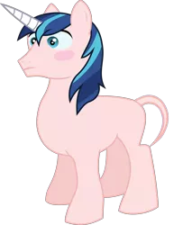 Size: 5338x6278 | Tagged: safe, artist:frownfactory, derpibooru import, edit, editor:slayerbvc, vector edit, shining armor, unicorn, absurd resolution, bald, blushing, furless, furless edit, male, nude edit, nudity, shaved, shaved tail, simple background, solo, stallion, transparent background, vector