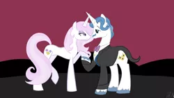 Size: 3264x1836 | Tagged: safe, artist:chelseawest, derpibooru import, fancypants, fleur-de-lis, pony, clothes, fancyfleur, female, holding hooves, looking at each other, male, shipping, straight