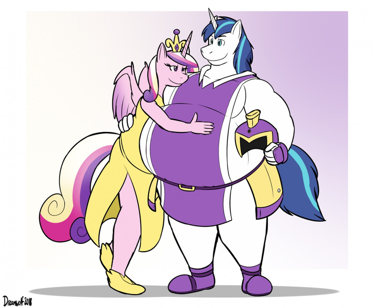 Size: 1280x1053 | Tagged: safe, artist:th0mas, derpibooru import, princess cadance, shining armor, anthro, bbw, bhm, chubby, fat, fat fetish, feedee, female, fetish, hug, husband and wife, image, male, musclegut, muscles, obese, png, princess decadence, shining blubber, shiningcadance, shipping, straight