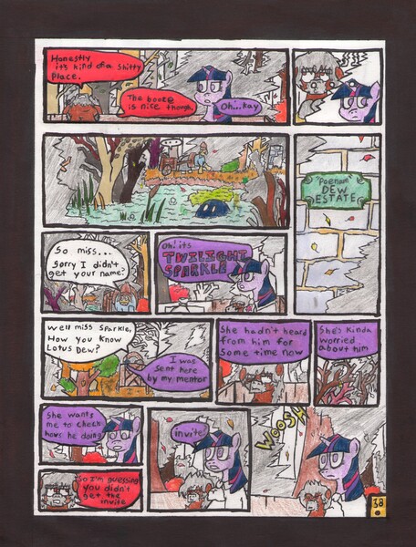 Size: 4876x6422 | Tagged: safe, artist:oatmeal155, derpibooru import, twilight sparkle, oc, oc:cinnamon oats, cow, pony, comic:oat.meal, absurd resolution, comic, traditional art