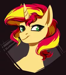 Size: 1441x1633 | Tagged: safe, artist:weird--fish, derpibooru import, sunset shimmer, pony, unicorn, bust, female, mare, portrait, solo