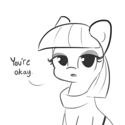 Size: 1650x1650 | Tagged: safe, artist:tjpones, derpibooru import, maud pie, earth pony, pony, clothes, compliment, dialogue, female, grayscale, lidded eyes, looking at you, mare, monochrome, praise, simple background, sketch, the fire in her eyes, white background