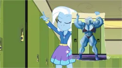 Size: 1279x719 | Tagged: suggestive, artist:pandatarius, derpibooru import, edit, edited screencap, screencap, trixie, equestria girls, equestria girls series, forgotten friendship, armpits, breasts, buff breasts, female, fetish, grand and muscular trixie, muscle fetish, muscles, poster, solo