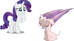 Size: 6512x3632 | Tagged: safe, artist:dashiesparkle, artist:tardifice, derpibooru import, edit, editor:slayerbvc, vector edit, rarity, sweetie belle, unicorn, bad mane day, burnt, female, filly, furless, furless edit, mare, mouth hold, nude edit, nudity, scorched, shaved, shaved tail, simple background, stifling laughter, sweetie bald, sweetie fail, test tube, transparent background, vector, wavy mouth