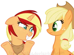 Size: 814x604 | Tagged: safe, artist:ipandacakes, derpibooru import, applejack, oc, oc:apple spritz, pony, unicorn, female, mare, not sunset shimmer, offspring, parent:applejack, parent:flim, parents:flimjack, simple background, transparent background