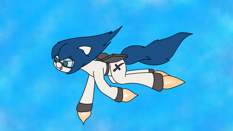 Size: 3840x2160 | Tagged: artist:aquaholicsanonymous, derpibooru import, female, flying, goggles, gridfins, grin, mare, oc, oc:merlin, original species, rocket, rocket pony, safe, smiling, solo, spacex, spread wings, windswept mane