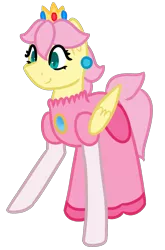 Size: 935x1419 | Tagged: safe, artist:azure-quill, artist:fluttershydaily, derpibooru import, fluttershy, pony, clothes, cosplay, costume, crossover, dress, flutterpeach, image, mario, png, princess peach, simple background, smiling, solo, super mario bros., transparent background