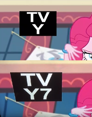 Size: 360x456 | Tagged: safe, derpibooru import, screencap, pinkie pie, dance magic, equestria girls, spoiler:eqg specials, change, comparison, cropped, tv rating, tv-y, tv-y7