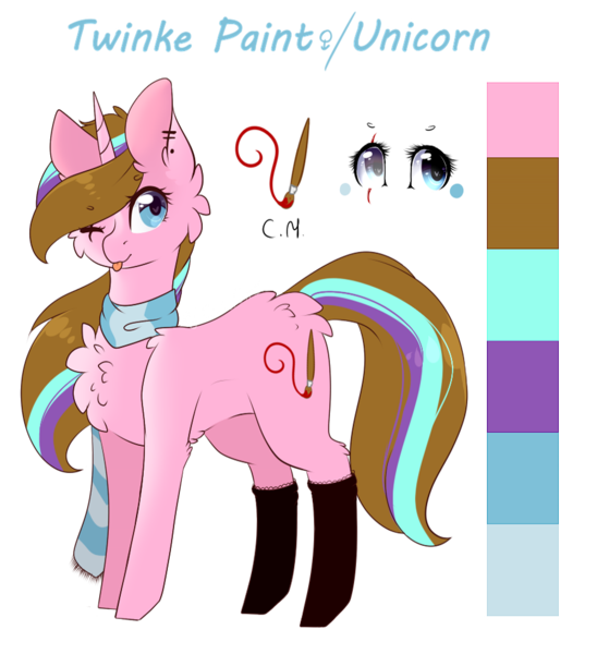 Size: 908x974 | Tagged: safe, artist:twinkepaint, derpibooru import, oc, oc:twinke paint, unofficial characters only, pony, unicorn, chest fluff, clothes, female, heart eyes, mare, reference sheet, scarf, simple background, socks, solo, tongue out, transparent background, wingding eyes