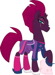 Size: 1104x1500 | Tagged: safe, artist:brisineo, derpibooru import, fizzlepop berrytwist, tempest shadow, oc, oc:fluffle puff, my little pony: the movie, 4chan, 4chan cup, clothes, female, jersey, looking at you, /mlp/, raised eyebrow, shoes, shorts, simple background, socks, solo, sports, tempest shadow is not amused, transparent background, unamused, vector