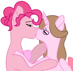 Size: 1024x996 | Tagged: safe, artist:cindydreamlight, derpibooru import, pinkie pie, oc, oc:cindy, alicorn, pony, bubble berry, canon x oc, female, glasses, kissing, male, mare, rule 63, simple background, stallion, straight, transparent background