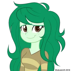 Size: 900x900 | Tagged: safe, artist:wubcakeva, derpibooru import, wallflower blush, equestria girls, equestria girls series, forgotten friendship, clothes, cute, female, flowerbetes, freckles, green, simple background, smiling, solo, sweater, transparent background