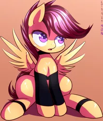 Size: 725x850 | Tagged: safe, artist:tangankittentail, derpibooru import, scootaloo, pegasus, pony, cute, female, filly, solo, spread wings, wings