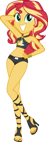 Size: 533x1563 | Tagged: artist needed, suggestive, derpibooru import, edit, sunset shimmer, equestria girls, equestria girls series, forgotten friendship, bikini, clothes, female, high heels, shoes, shorts, simple background, solo, solo female, sunset selfie, swimsuit, transparent background, vector