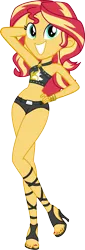 Size: 533x1563 | Tagged: artist needed, suggestive, derpibooru import, edit, sunset shimmer, equestria girls, equestria girls series, forgotten friendship, bikini, clothes, female, high heels, shoes, shorts, simple background, solo, solo female, sunset selfie, swimsuit, transparent background, vector