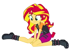 Size: 15000x10000 | Tagged: safe, artist:sunshi, derpibooru import, sunset shimmer, equestria girls, equestria girls series, forgotten friendship, absurd resolution, amnesia, boots, clothes, confused, cute, high heel boots, jacket, leather jacket, shirt, shoes, simple background, skirt, solo, transparent background, vector, vest