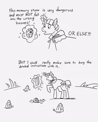 Size: 2400x3000 | Tagged: safe, artist:overlordneon, derpibooru import, clover the clever, pony, unicorn, equestria girls, equestria girls series, forgotten friendship, comic, dialogue, glowing horn, magic, male, memory stone, monochrome, sketch, solo, stallion