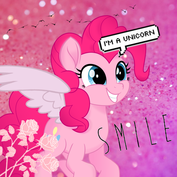 Size: 1920x1920 | Tagged: safe, artist:starlyedits4, derpibooru import, edit, pinkie pie, pegasus, pony, blatant lies, colored wings, cute, diapinkes, flower, movie accurate, pegasus pinkie pie, race swap, solo