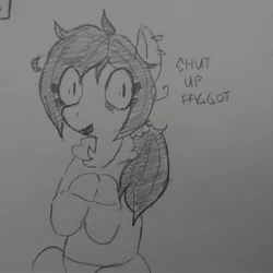 Size: 3120x3120 | Tagged: artist:shpace, clothes, derpibooru import, ear piercing, hoodie, /mlp/, oc, oc:floor bored, piercing, safe, shrunken pupils, solo, traditional art, unofficial characters only, vulgar