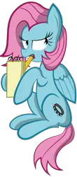 Size: 960x2181 | Tagged: safe, artist:miroslav46, derpibooru import, oc, oc:jewel, unofficial characters only, pegasus, pony, annoyed, female, notepad, pencil, simple background, sitting, solo, transparent background
