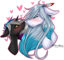 Size: 909x862 | Tagged: safe, artist:ohflaming-rainbow, derpibooru import, oc, oc:flaming rainbow, oc:scott, unofficial characters only, alicorn, pegasus, pony, bust, female, heart, male, mare, oc x oc, portrait, shipping, simple background, straight, transparent background