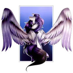 Size: 2000x2000 | Tagged: safe, artist:xxmissteaxx, derpibooru import, oc, oc:chrysalis galaxy, pegasus, pony, female, high res, mare, sitting, solo, spread wings, wings