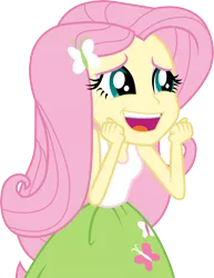 Size: 3000x3891 | Tagged: safe, artist:cloudyglow, derpibooru import, fluttershy, equestria girls, rainbow rocks, .ai available, clothes, excited, female, open mouth, simple background, skirt, smiling, solo, tanktop, transparent background, vector