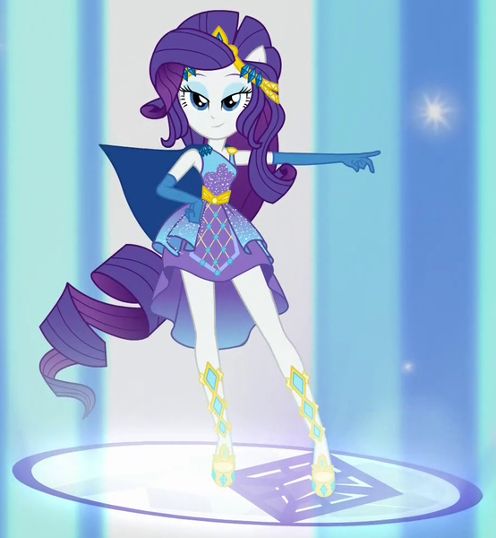 Size: 900x975 | Tagged: safe, derpibooru import, screencap, rarity, equestria girls, equestria girls series, forgotten friendship, clothes, cropped, dress, female, lidded eyes, looking at you, ponied up, smiling, smirk, solo, super sentai stance, transformation