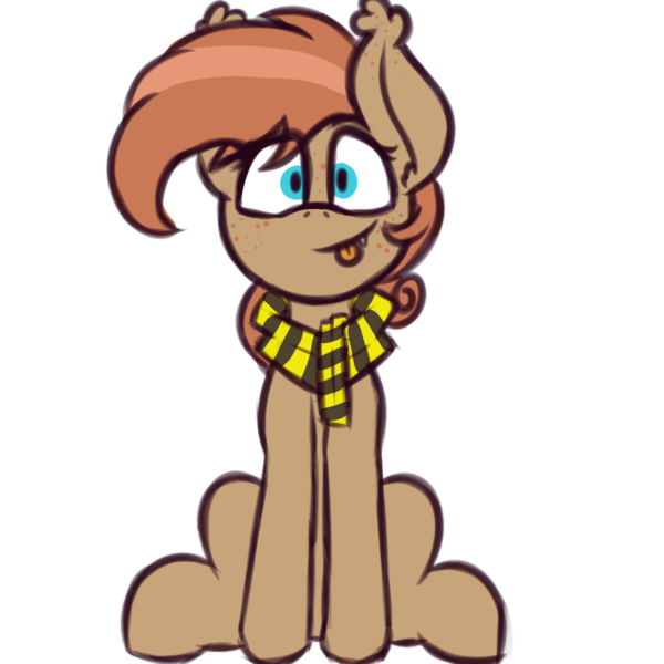 Size: 1000x1000 | Tagged: safe, artist:claudearts, derpibooru import, oc, oc:nisha, unofficial characters only, bat pony, :p, clothes, cute, female, filly, freckles, scarf, silly, simple background, sitting, solo, tongue out, transparent background