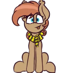 Size: 1000x1000 | Tagged: safe, artist:claudearts, derpibooru import, oc, oc:nisha, unofficial characters only, bat pony, :p, clothes, cute, female, filly, freckles, scarf, silly, simple background, sitting, solo, tongue out, transparent background