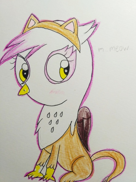 Size: 3120x4160 | Tagged: safe, artist:sumi-mlp25, derpibooru import, gilda, gryphon, cat ears, female, simple background, sitting, solo, traditional art, white background