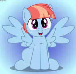 Size: 5000x4887 | Tagged: safe, artist:an-tonio, derpibooru import, windy whistles, pegasus, pony, absurd resolution, cute, female, freckles, gradient background, happy, mare, sitting, solo, vector, windybetes, wings