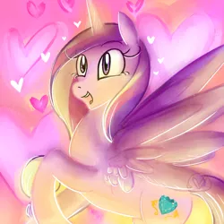 Size: 1000x1000 | Tagged: safe, artist:ryuredwings, derpibooru import, princess cadance, alicorn, pony, cute, cutedance, female, glow, gradient background, happy, heart, mare, open mouth, raised hoof, rearing, smiling, solo, spread wings, wings