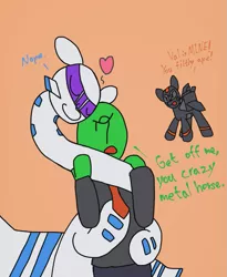 Size: 841x1026 | Tagged: safe, artist:fameng, derpibooru import, oc, oc:anon, oc:cloudwalker, oc:val, original species, plane pony, pony, angry, hug, impossibly long neck, necc, plane, snuggling, sr-71 blackbird, xb-70 valkyrie