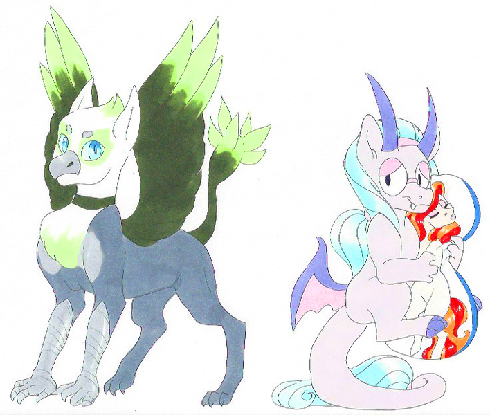 Size: 736x624 | Tagged: artist:frozensoulpony, derpibooru import, dracony, female, glasses, hybrid, interspecies offspring, male, oc, oc:sweet bailey, offspring, parent:greta, parent:mina, parent:raven, parent:rover, plushie, safe, traditional art, unofficial characters only