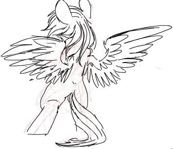 Size: 354x305 | Tagged: safe, artist:yoditax, derpibooru import, rainbow dash, pegasus, pony, bipedal, female, mare, monochrome, simple background, sketch, solo, spread wings, white background, wings