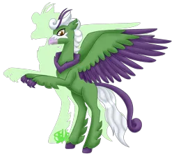 Size: 2090x1880 | Tagged: safe, artist:spokenmind93, derpibooru import, oc, unofficial characters only, classical hippogriff, hippogriff, adoptable, classical hippogriffied, colored hooves, colored wings, colored wingtips, facial markings, feathered fetlocks, hippogriffied, male, pokémon, ponymon, rearing, shadow, signature, simple background, solo, species swap, spread wings, standing, tornadus, transparent background, wings