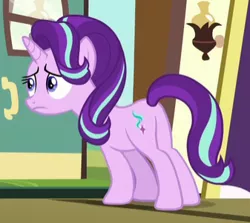 Size: 337x300 | Tagged: safe, derpibooru import, screencap, starlight glimmer, pony, unicorn, uncommon bond, cropped, female, leaning, mare, plot, solo