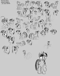 Size: 4800x6000 | Tagged: safe, artist:amarynceus, deleted from derpibooru, derpibooru import, twilight sparkle, twilight sparkle (alicorn), alicorn, pony, unicorn, friendship is magic, no second prances, the return of harmony, absurd resolution, book, bust, dialogue, expressions, eyes closed, female, gray background, grayscale, grin, magic, mare, monochrome, prone, raised hoof, rearing, running, saddle bag, simple background, sketch, sketch dump, smiling, speech bubble, telekinesis, unicorn twilight