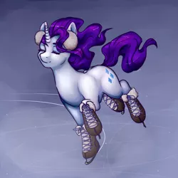 Size: 1500x1500 | Tagged: safe, artist:kira-minami, derpibooru import, rarity, pony, unicorn, cute, earmuffs, eyes closed, female, ice, ice skates, ice skating, mare, raribetes, smiling, solo