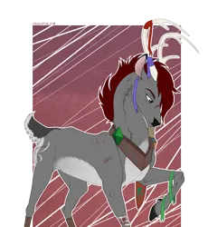 Size: 1240x1350 | Tagged: antlers, artist:dementra369, bandage, bite mark, blood, deer, deer oc, derpibooru import, fordeer, freckles, injured, non-pony oc, oc, oc:taped blade, original species, pale belly, raised hoof, ribbon, safe, scar, simple background, solo, sword, transparent background, unofficial characters only, weapon