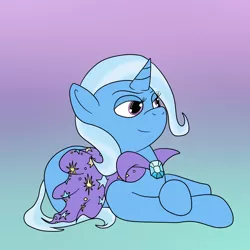 Size: 1200x1200 | Tagged: safe, artist:pavlovzdawg, derpibooru import, trixie, pony, unicorn, female, gradient background, lying down, mare, prone, solo