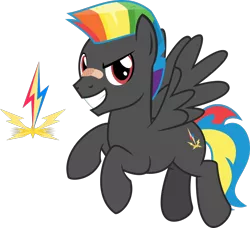 Size: 848x774 | Tagged: safe, artist:mlp-trailgrazer, derpibooru import, oc, oc:thunder break, pegasus, pony, bandaid, cutie mark, grin, male, offspring, parent:rainbow dash, parent:thunderlane, parents:thunderdash, rainbow hair, simple background, smiling, solo, stallion, transparent background