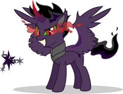 Size: 1024x785 | Tagged: safe, artist:mlp-trailgrazer, derpibooru import, oc, oc:black star, alicorn, pony, curved horn, dark magic, female, magic, offspring, parent:king sombra, parent:twilight sparkle, parents:twibra, simple background, solo, sombra eyes, spread wings, transparent background, wings