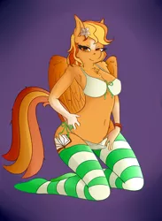 Size: 2200x3000 | Tagged: anthro, armpits, artist:huckser, bedroom eyes, breasts, clothes, derpibooru import, female, kneeling, looking at you, oc, oc:serenity, socks, solo, solo female, striped socks, suggestive, underwear, unofficial characters only