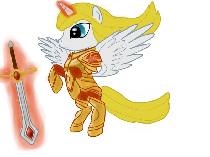 Size: 1600x1200 | Tagged: safe, artist:boushi33, derpibooru import, ponified, alicorn, pony, armor, female, flying, kayle, league of legends, levitation, magic, mare, simple background, solo, sword, telekinesis, transparent background, weapon