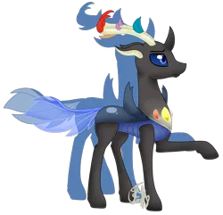 Size: 1990x1918 | Tagged: antlers, artist:spokenmind93, blue changeling, changedling, changedlingified, changeling, changelingified, changeling king, derpibooru import, oc, pokémon, ponymon, raised hoof, safe, shadow, signature, simple background, solo, species swap, transparent background, unofficial characters only, xerneas