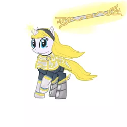 Size: 1000x1000 | Tagged: safe, artist:boushi33, derpibooru import, ponified, pony, unicorn, armor, female, league of legends, levitation, looking at you, lux, magic, mare, raised hoof, simple background, solo, staff, telekinesis, white background, windswept mane