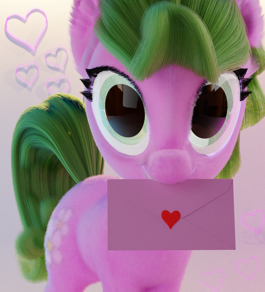 Size: 2000x2200 | Tagged: safe, artist:gabe2252, derpibooru import, daisy, flower wishes, earth pony, pony, 3d, blender, detailed hair, envelope, female, fluffy, heart, holiday, mare, solo, valentine, valentine's day